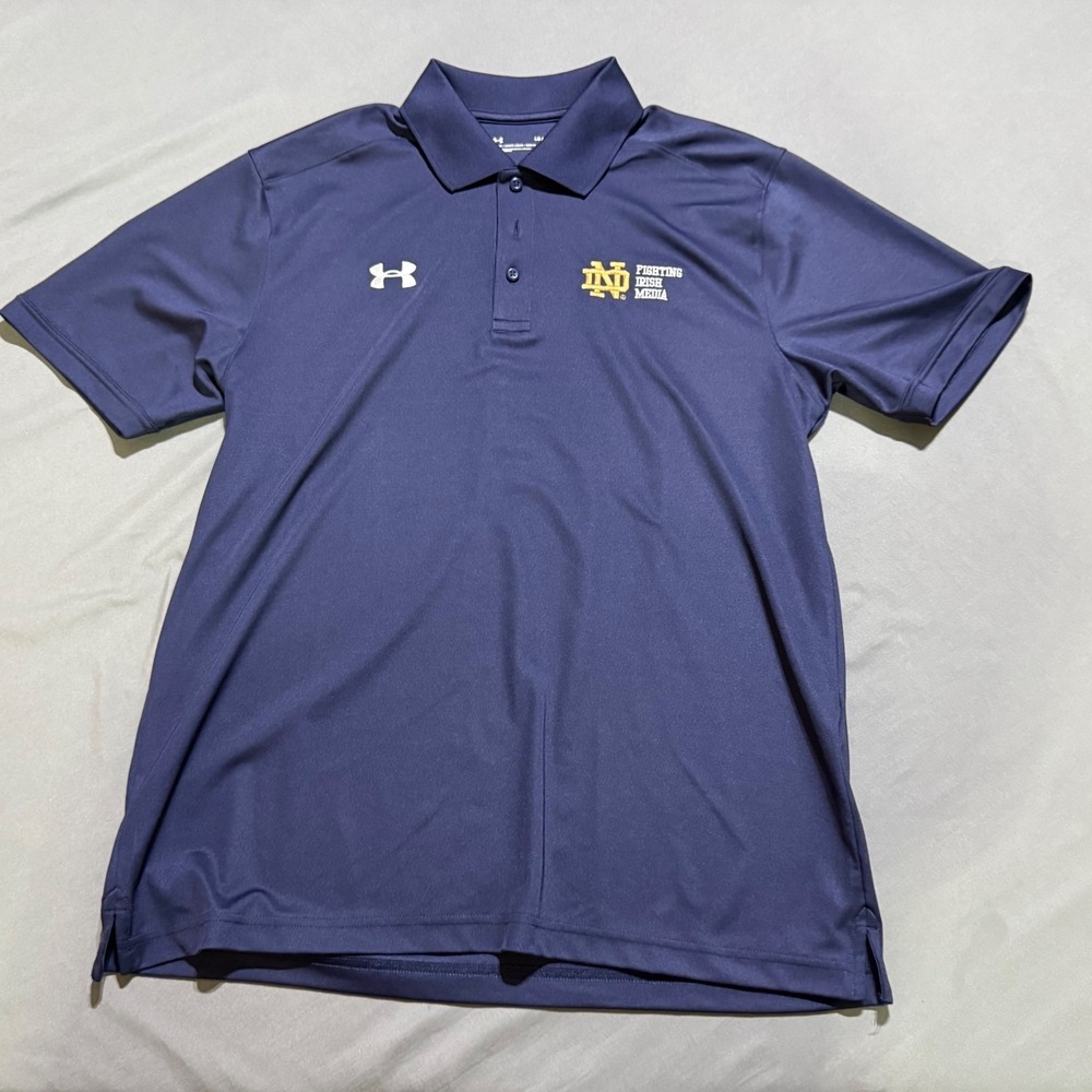 Under Armour Polo Mens Large Navy Notre Dame Fighting Irish Media HeatGear Logo